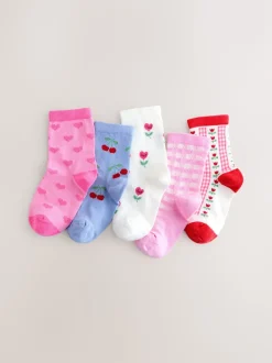 Pink Cotton Rich Cherry Ankle Socks 5 Pack
