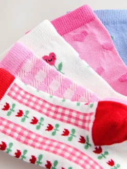 Pink Cotton Rich Cherry Ankle Socks 5 Pack