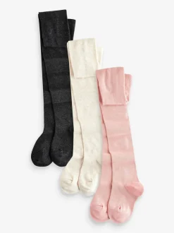 Pink Cream and Dark Grey 3 Pack Cotton Rich Tights