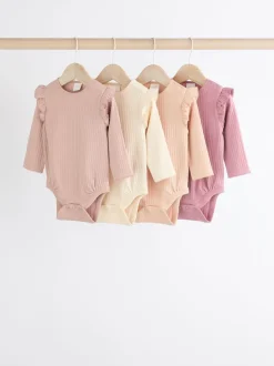 Pink/Cream Baby Long Sleeve Frill Bodysuits 4 Pack (0mths-2yrs)