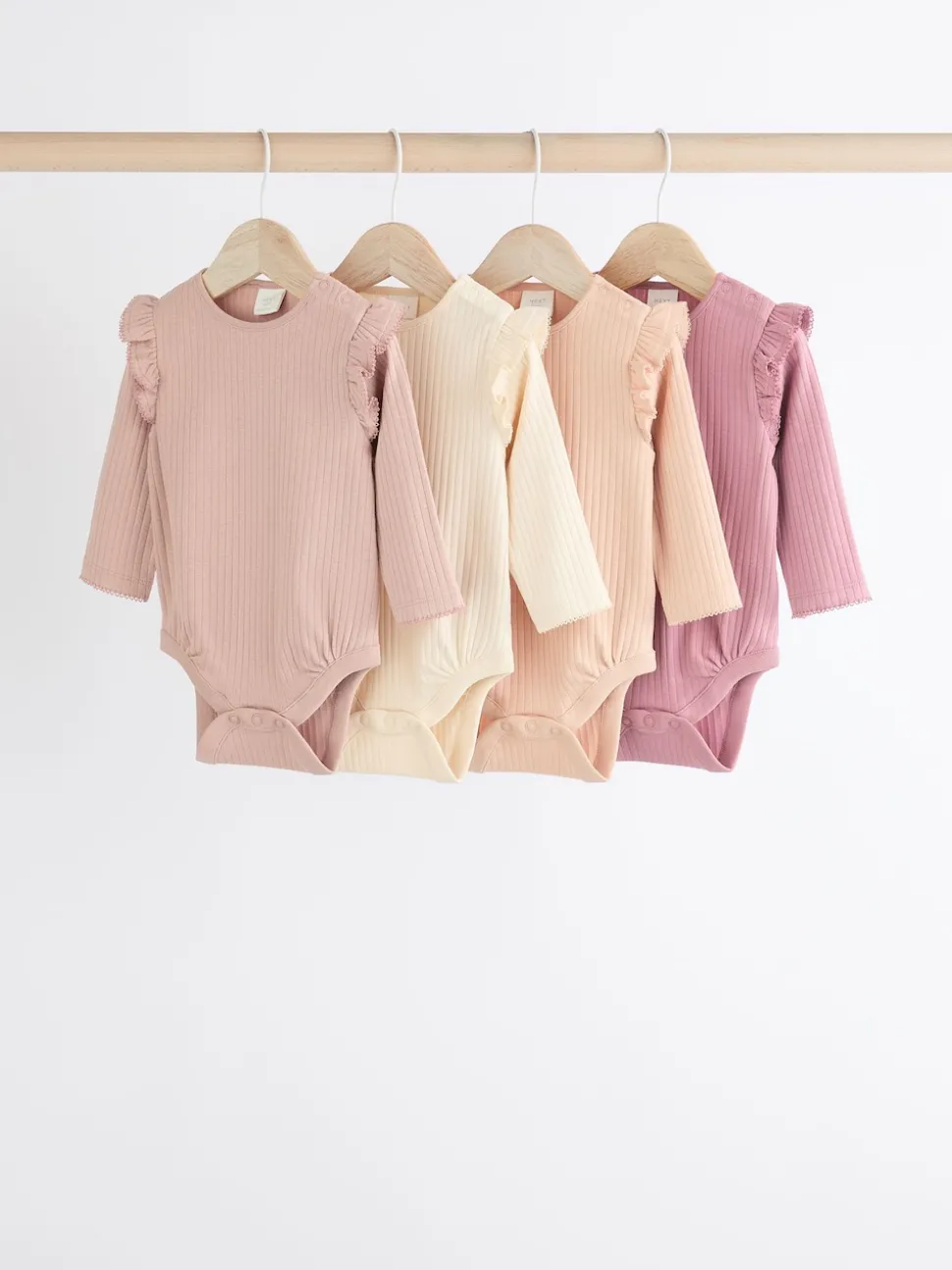 Pink/Cream Baby Long Sleeve Frill Bodysuits 4 Pack (0mths-2yrs)