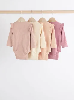 Pink/Cream Baby Long Sleeve Frill Bodysuits 4 Pack (0mths-2yrs)