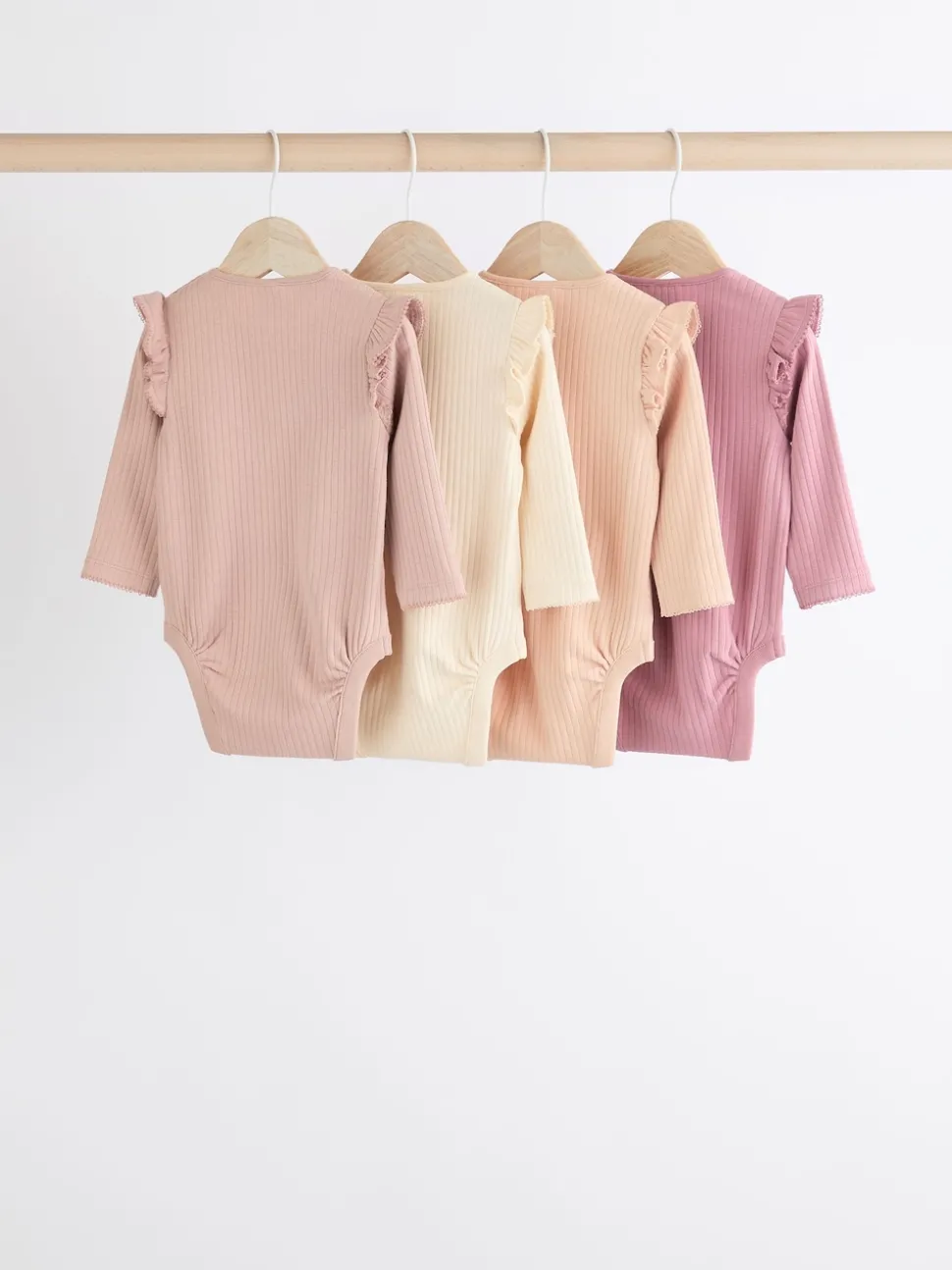 Pink/Cream Baby Long Sleeve Frill Bodysuits 4 Pack (0mths-2yrs)
