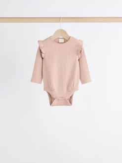Pink/Cream Baby Long Sleeve Frill Bodysuits 4 Pack (0mths-2yrs)