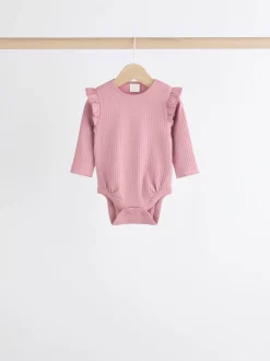 Pink/Cream Baby Long Sleeve Frill Bodysuits 4 Pack (0mths-2yrs)