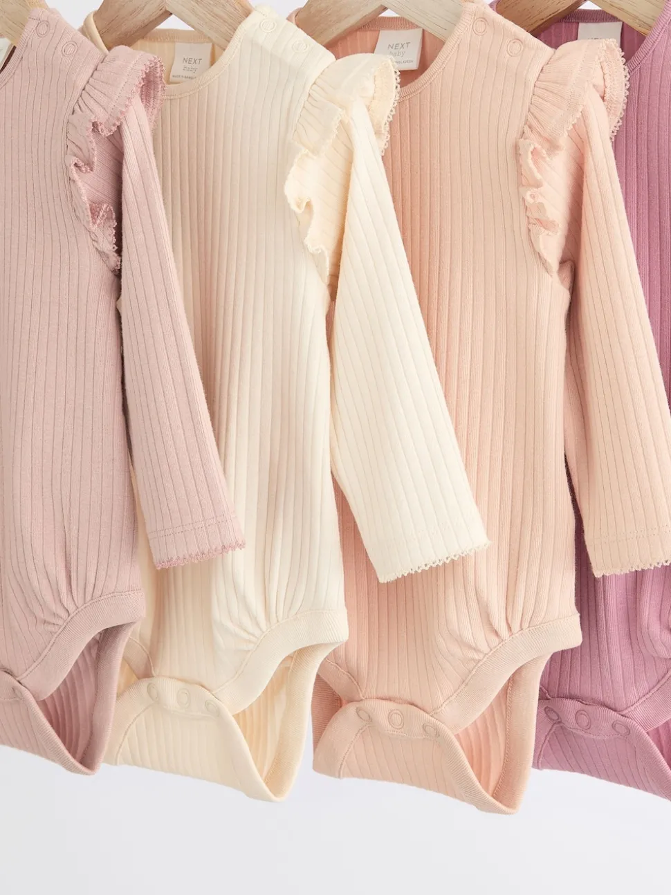 Pink/Cream Baby Long Sleeve Frill Bodysuits 4 Pack (0mths-2yrs)