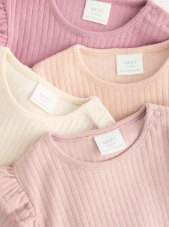 Pink/Cream Baby Long Sleeve Frill Bodysuits 4 Pack (0mths-2yrs)
