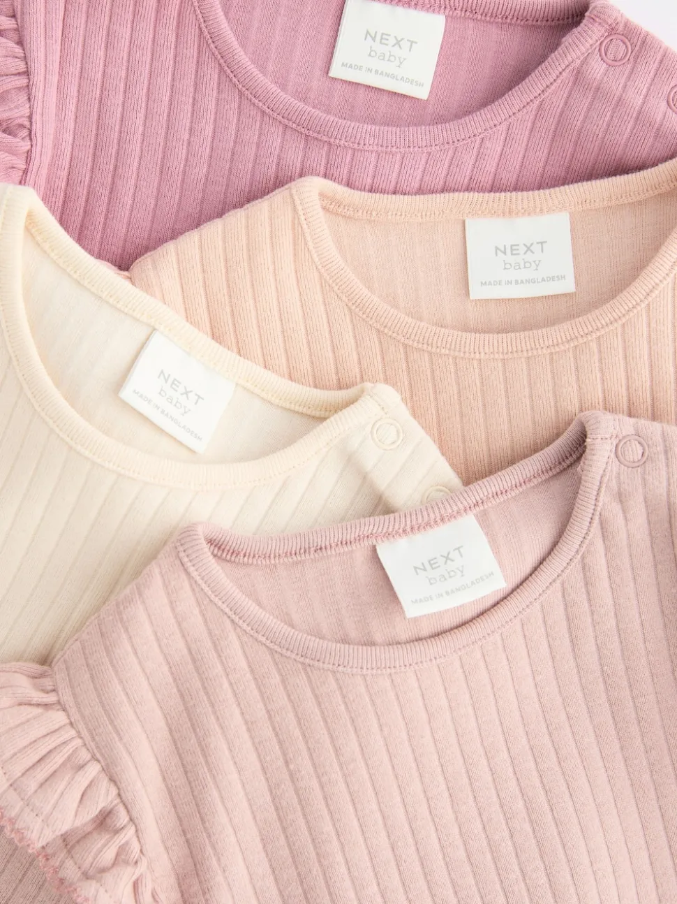 Pink/Cream Baby Long Sleeve Frill Bodysuits 4 Pack (0mths-2yrs)