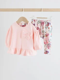 Pink/Cream Floral Baby Bow Sweaters and Leggings Set 2 Piece (0mths-2yrs)