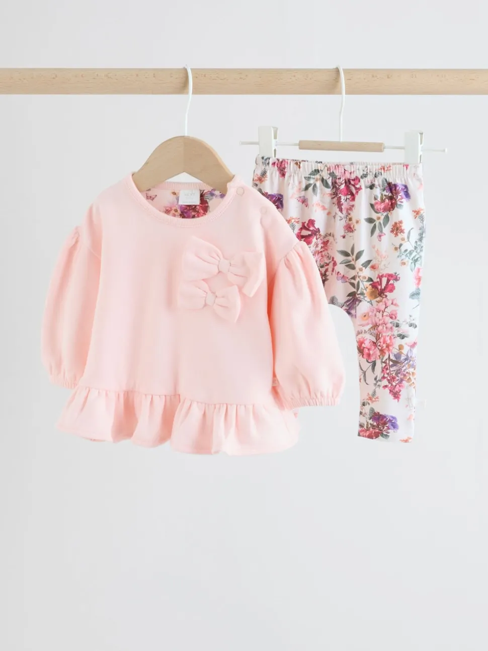 Pink/Cream Floral Baby Bow Sweaters and Leggings Set 2 Piece (0mths-2yrs)