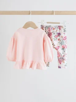 Pink/Cream Floral Baby Bow Sweaters and Leggings Set 2 Piece (0mths-2yrs)
