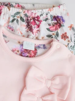 Pink/Cream Floral Baby Bow Sweaters and Leggings Set 2 Piece (0mths-2yrs)