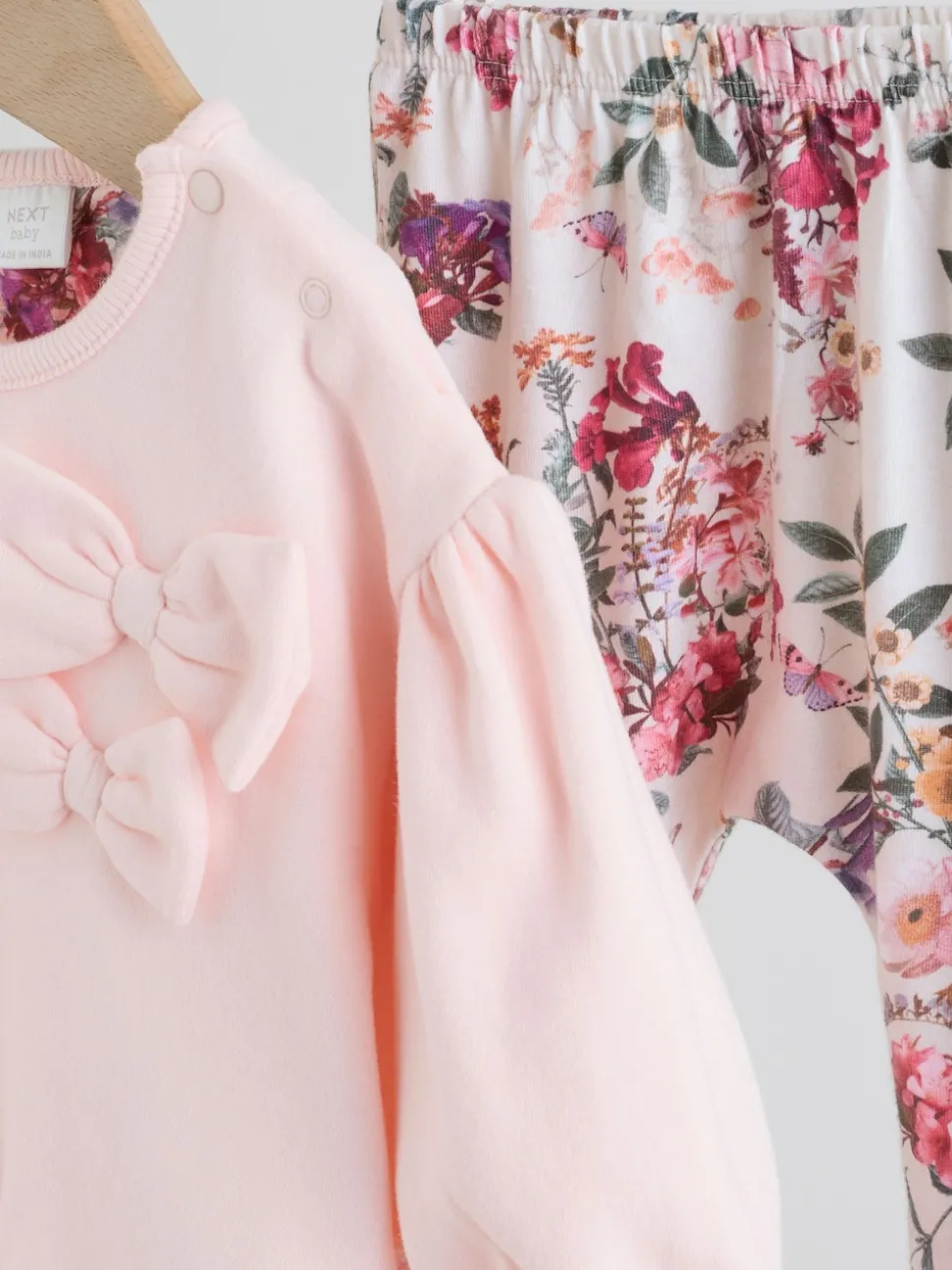 Pink/Cream Floral Baby Bow Sweaters and Leggings Set 2 Piece (0mths-2yrs)