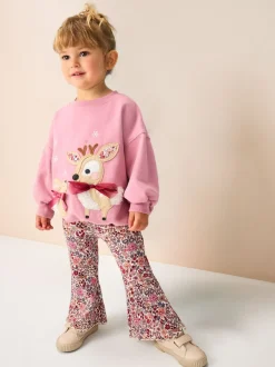 Pink Deer & Bunny Sweatshirt and Flare Leggings Set (3mths-7yrs)