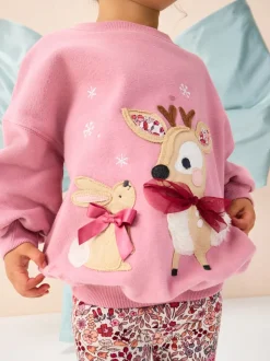 Pink Deer & Bunny Sweatshirt and Flare Leggings Set (3mths-7yrs)