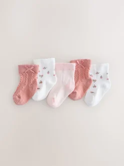 Pink Ditsy Cable Baby Socks 5 Pack (0mths-2yrs)