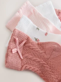 Pink Ditsy Cable Baby Socks 5 Pack (0mths-2yrs)