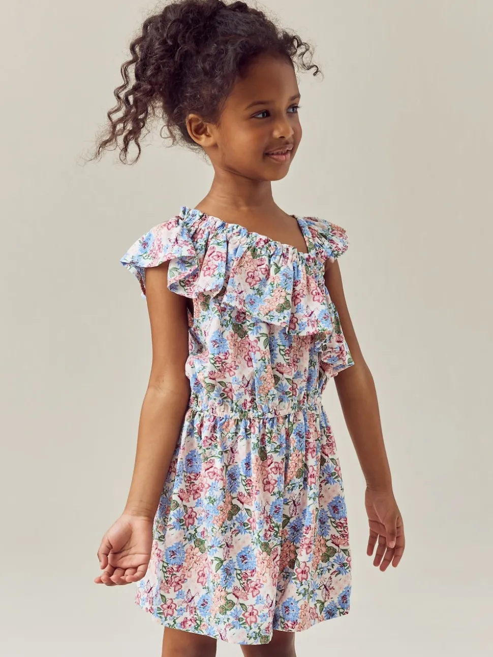 Pink Ditsy Frill Shoulder Playsuit (3-16yrs)