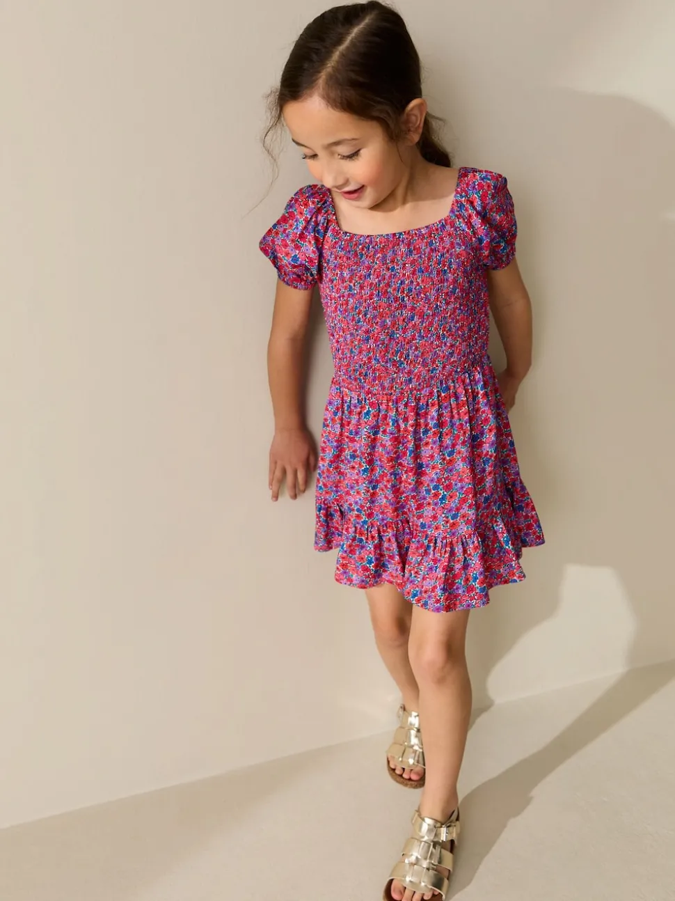 Pink Ditsy Shirred Playsuit (3-16yrs)