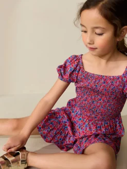 Pink Ditsy Shirred Playsuit (3-16yrs)