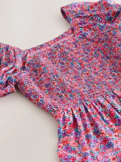 Pink Ditsy Shirred Playsuit (3-16yrs)