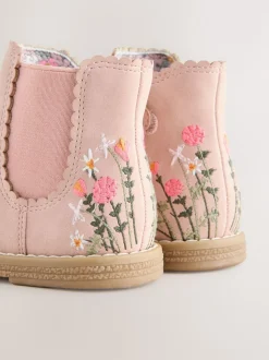 Pink Embroidered Standard Fit (F) Chelsea Ankle Boots