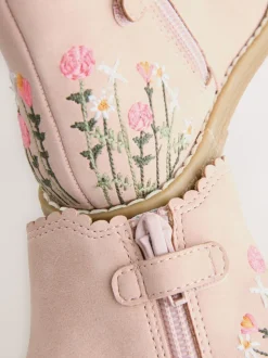 Pink Embroidered Standard Fit (F) Chelsea Ankle Boots