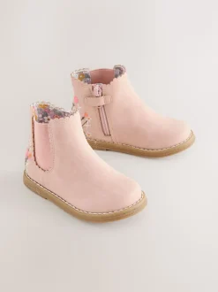 Pink Embroidered Wide Fit (G) Chelsea Ankle Boots