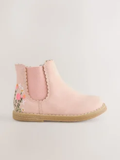Pink Embroidered Wide Fit (G) Chelsea Ankle Boots