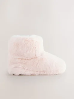 Pink Faux Fur Slippers Boots