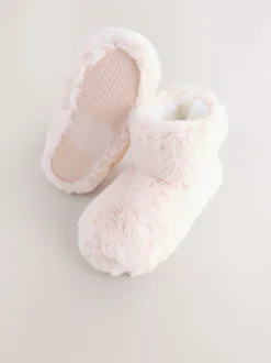 Pink Faux Fur Slippers Boots