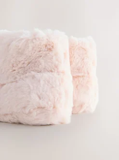 Pink Faux Fur Slippers Boots