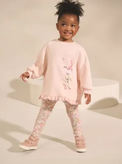 Pink Floral Fairy Frill Hem Sweatshirt & Leggings Set (3mths-7yrs)