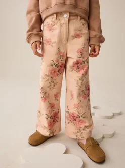 Pink Floral Print Wide Leg Jeans (3-16yrs)