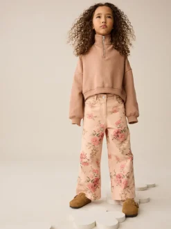 Pink Floral Print Wide Leg Jeans (3-16yrs)