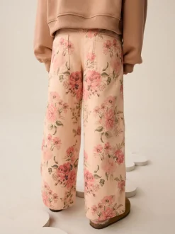 Pink Floral Print Wide Leg Jeans (3-16yrs)