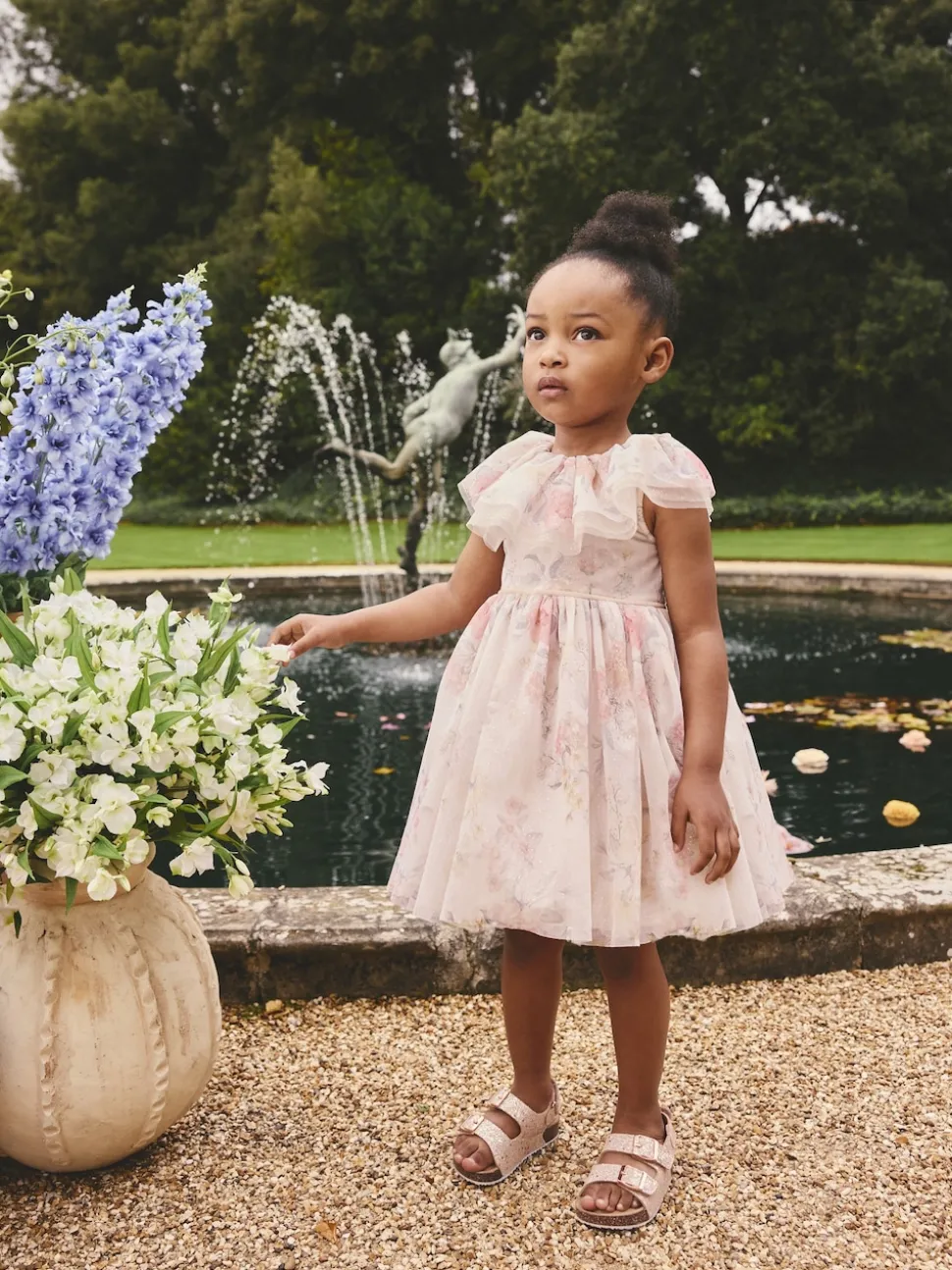 Pink Floral Ruffle Collar Mesh Dress (3mths-7yrs)
