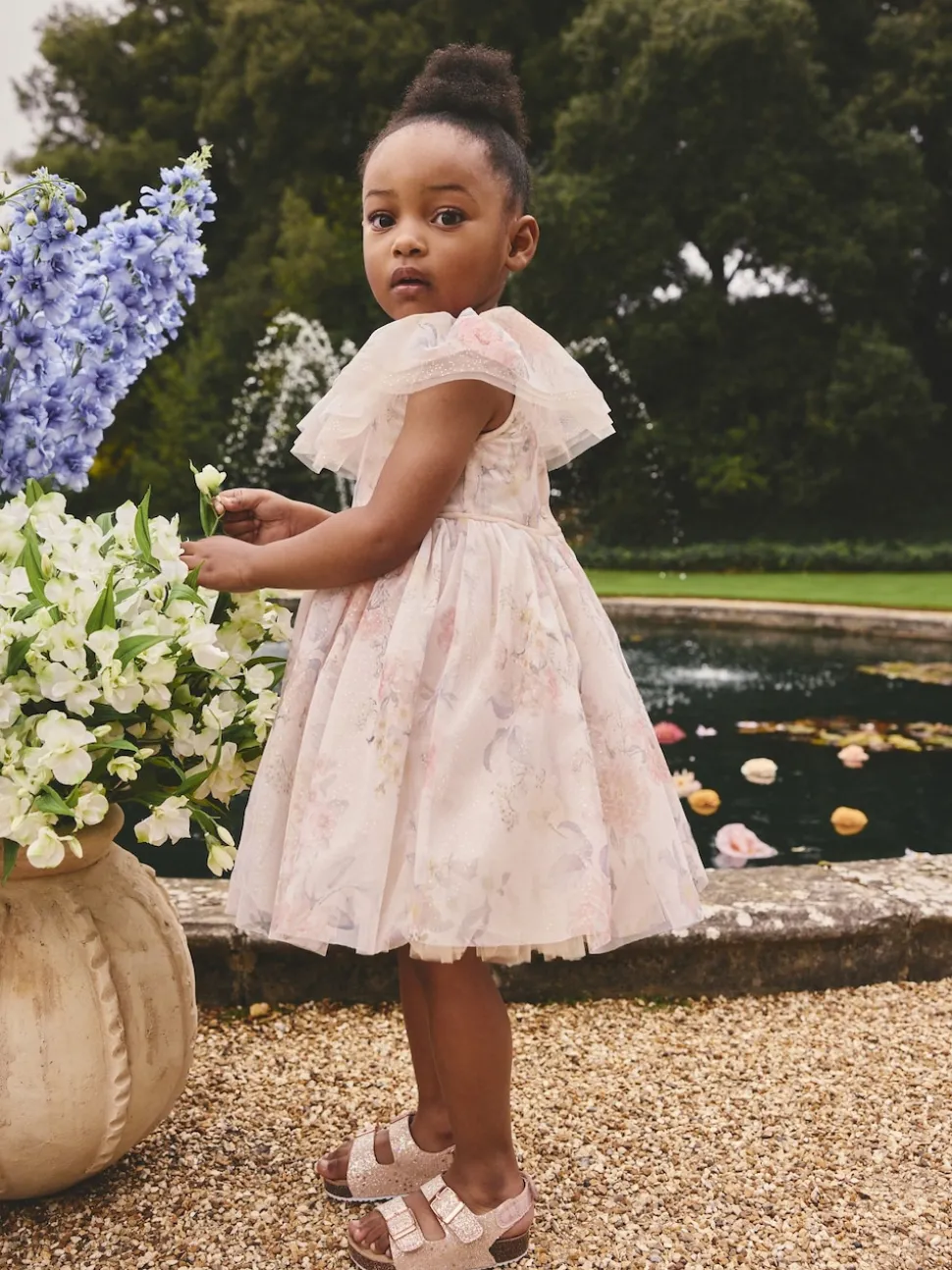 Pink Floral Ruffle Collar Mesh Dress (3mths-7yrs)