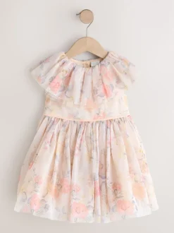 Pink Floral Ruffle Collar Mesh Dress (3mths-7yrs)