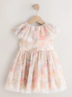 Pink Floral Ruffle Collar Mesh Dress (3mths-7yrs)