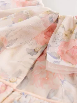Pink Floral Ruffle Collar Mesh Dress (3mths-7yrs)