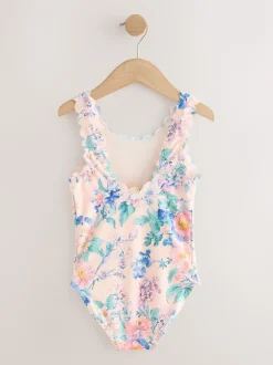 Pink Floral Scallop Edge Swimsuit (3-16yrs)