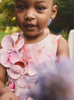 Pink Floral Scuba Occasion Dress (3mths-7yrs)
