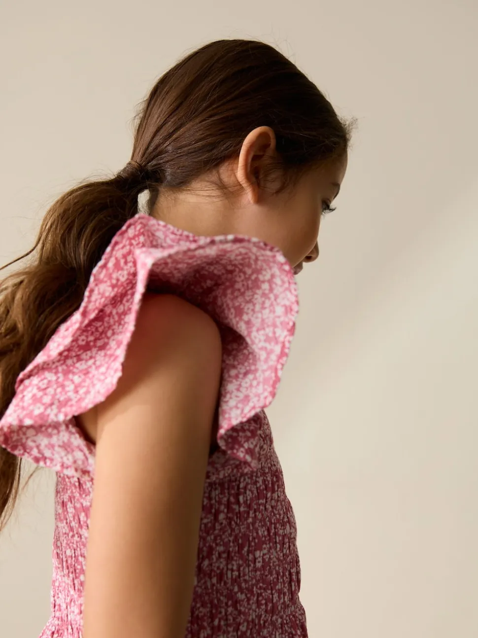Pink Floral Smocked Frill Sleeve Dress (3-16yrs)