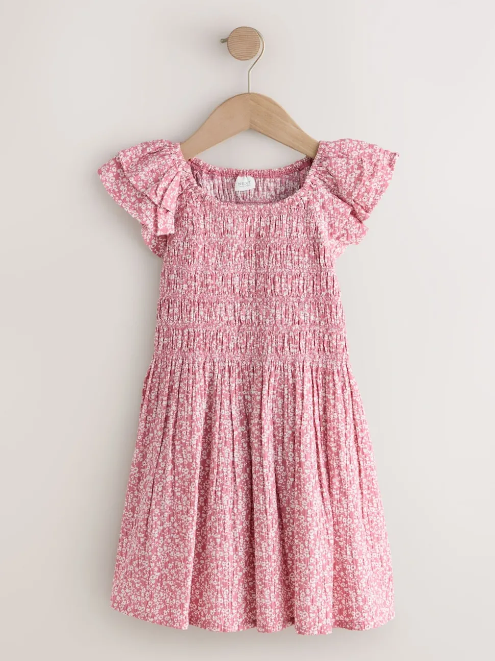 Pink Floral Smocked Frill Sleeve Dress (3-16yrs)