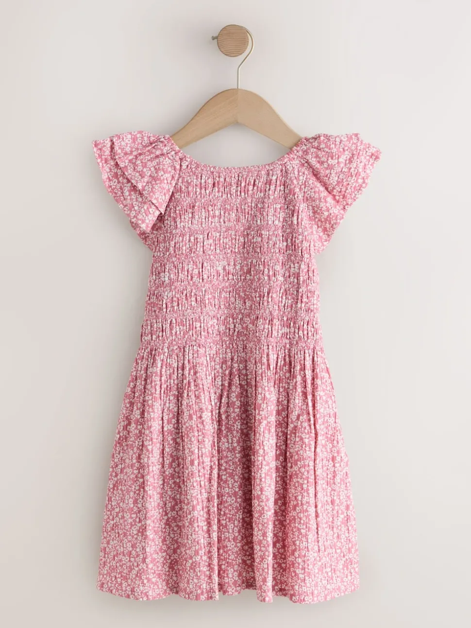 Pink Floral Smocked Frill Sleeve Dress (3-16yrs)
