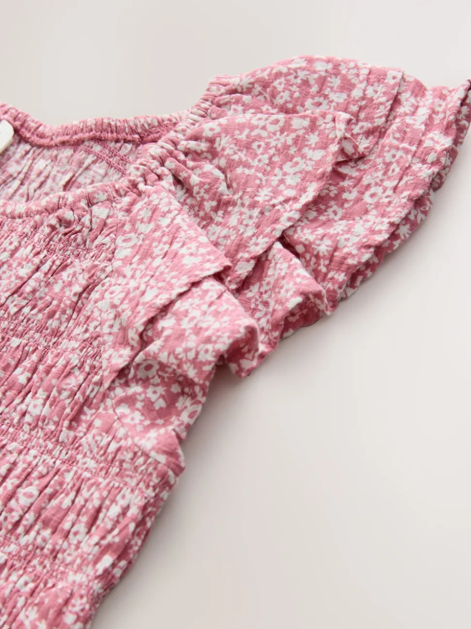 Pink Floral Smocked Frill Sleeve Dress (3-16yrs)