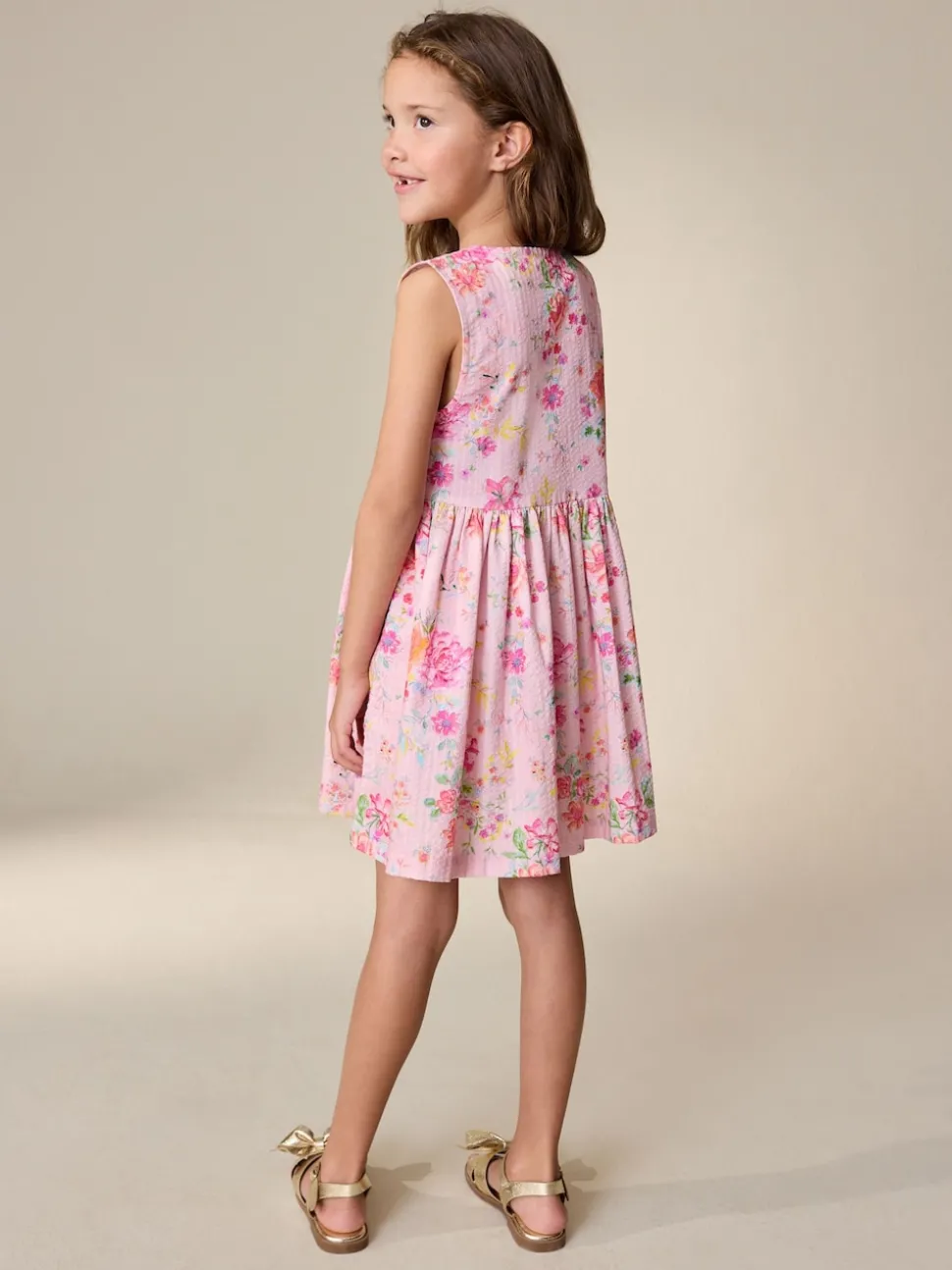 Pink Floral Stripe Short Sleeve Button Through Dress (3-16yrs)