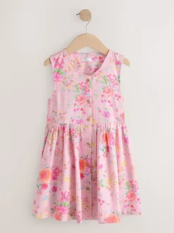 Pink Floral Stripe Short Sleeve Button Through Dress (3-16yrs)