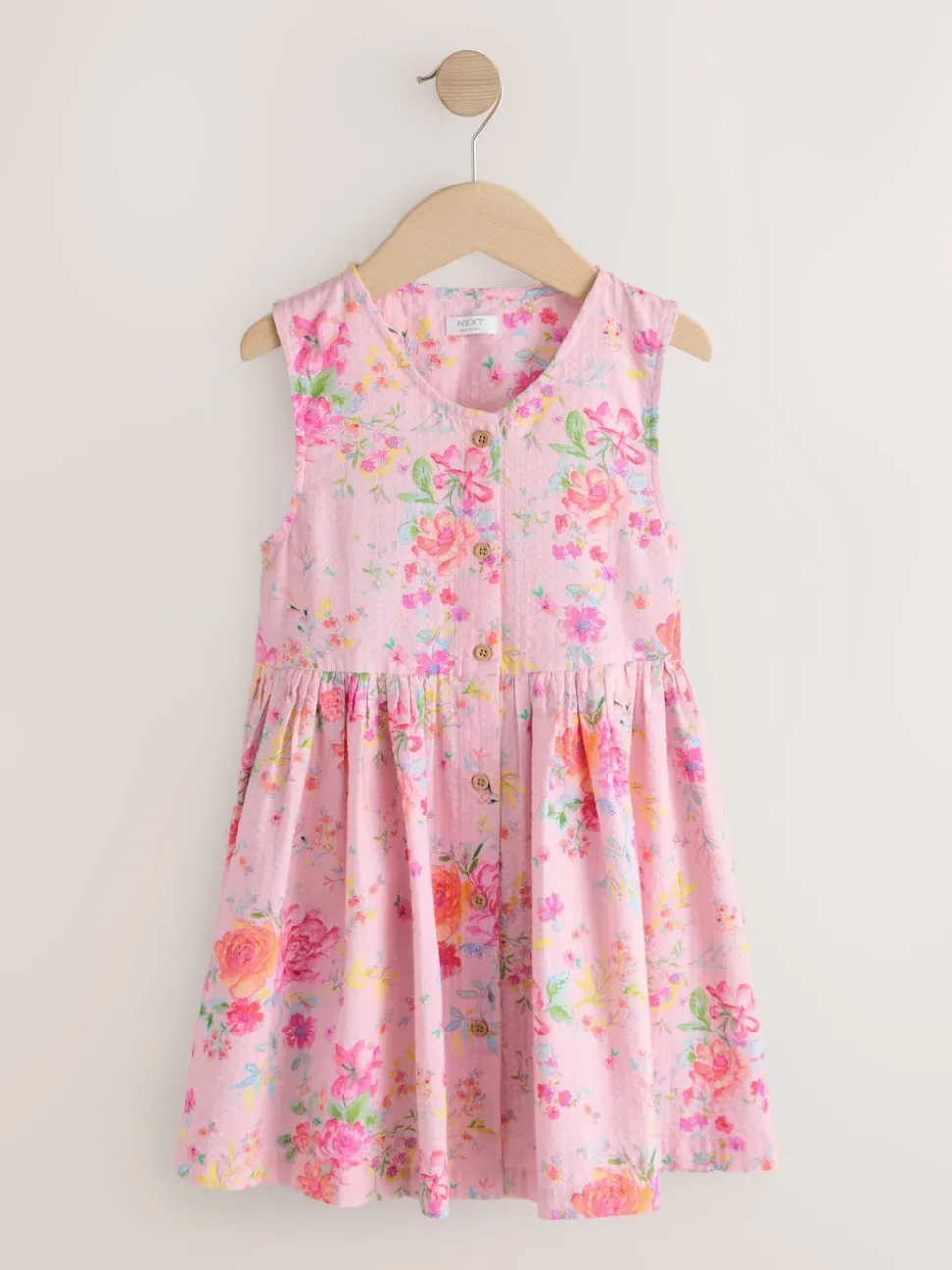 Pink Floral Stripe Short Sleeve Button Through Dress (3-16yrs)